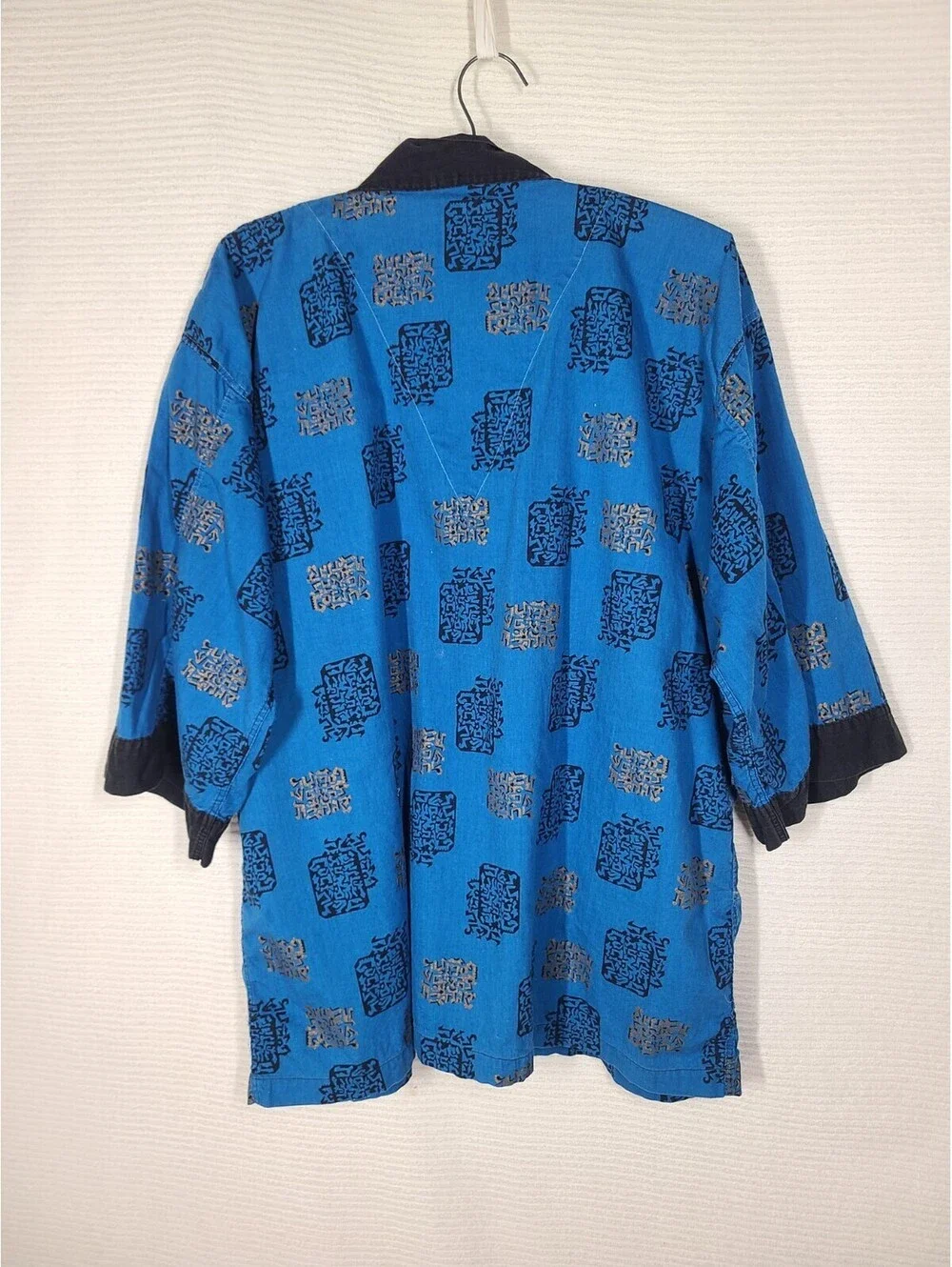 Vtg 60s Obi-Jama Pajama Robe Shirt XXL Blue Cotton Novelty Print Mens Unisex